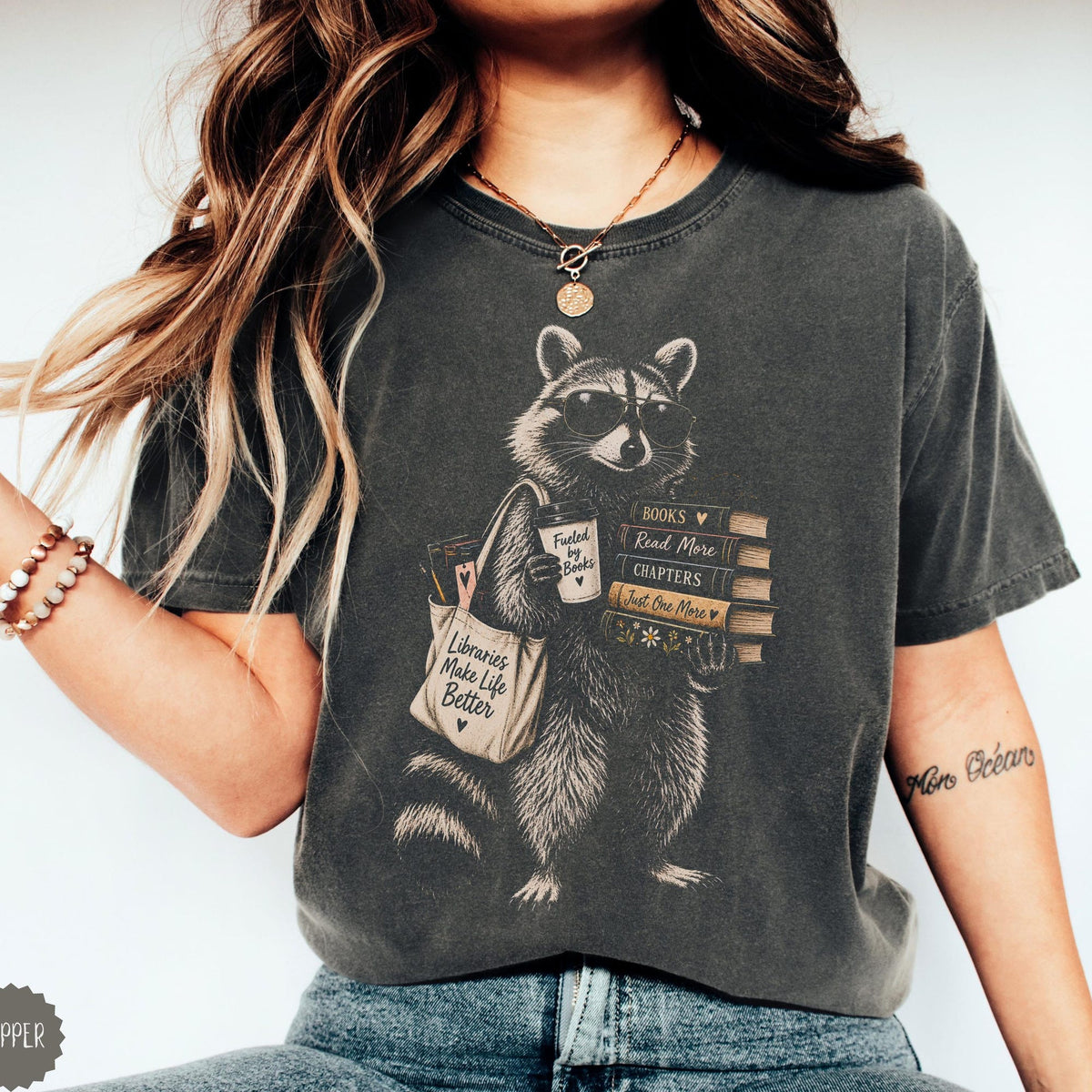 Comfort Colors Book Lover Raccoon Shirt Librarian Raccoon Tee Bookworm Graphic Tee Library Lover Gift Teacher Book Club Shirt