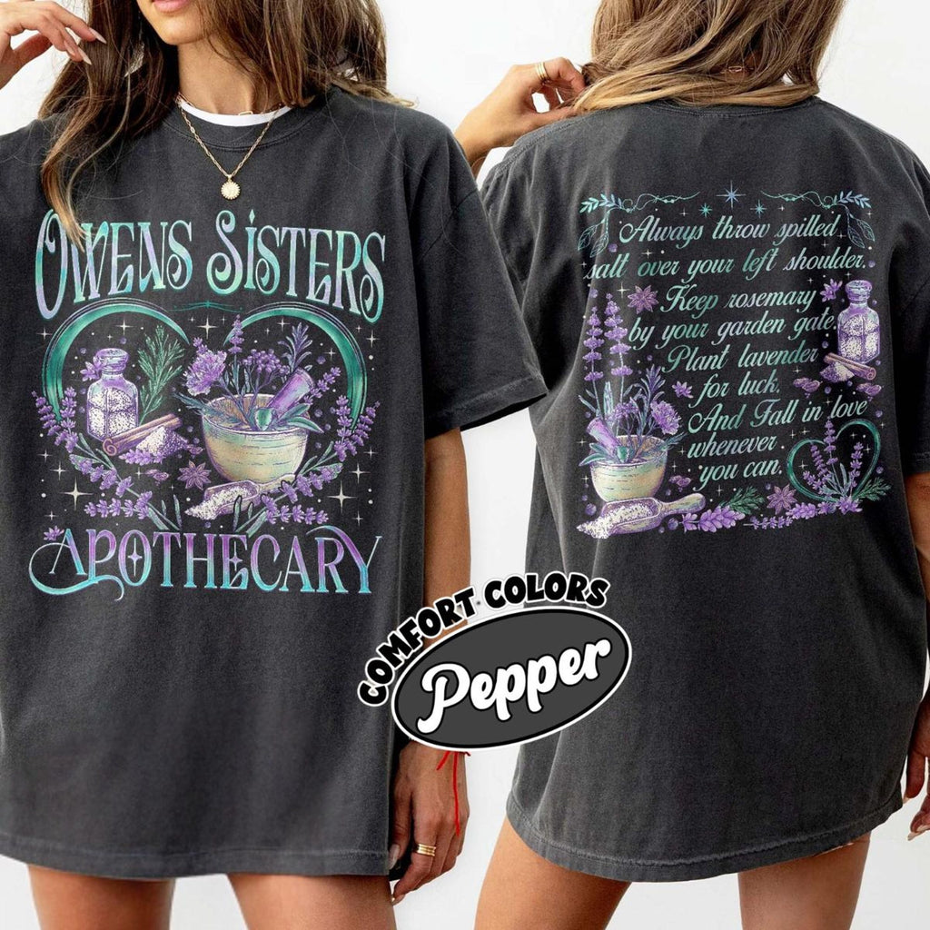 Comfort Colors Owens Sisters Apothecary Two-Sided Shirt Women, Salt Rosemary Lavender Love Salem Witchy Practical Magic Halloween Graphic Tee, Gift for Her Aesthetic