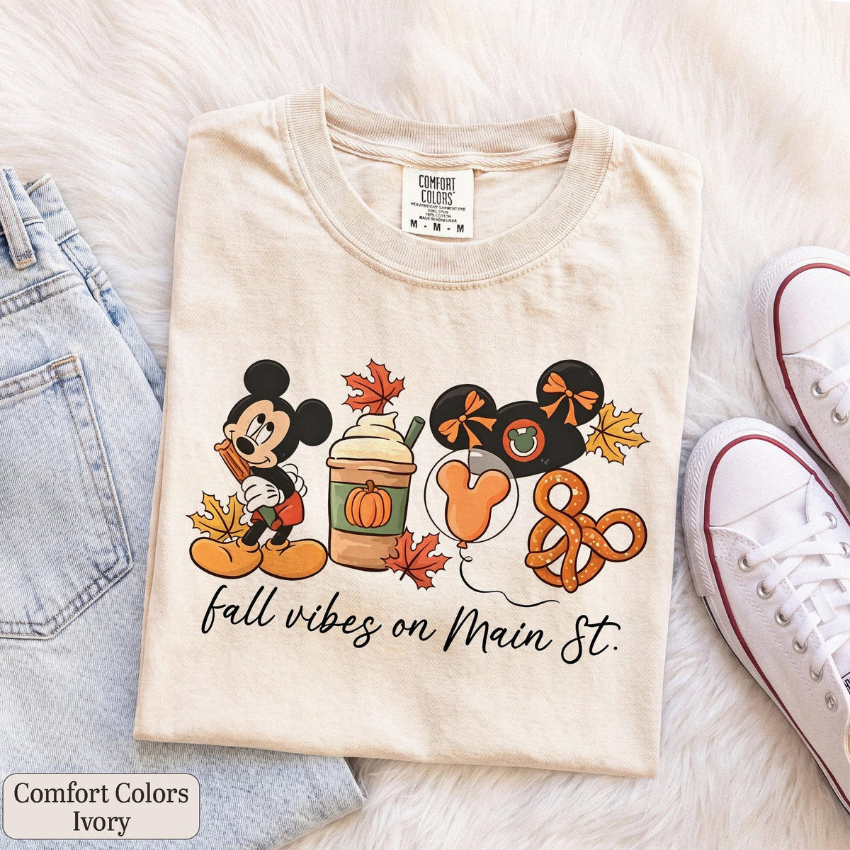 Comfort Colors Retro Mickey Fall Vibes on Main Street Shirt Women, Disney Halloween WDW Disneyland Fall Autumn Family Trip Pumpkin Graphic Tee, Gift for Her Aesthetic