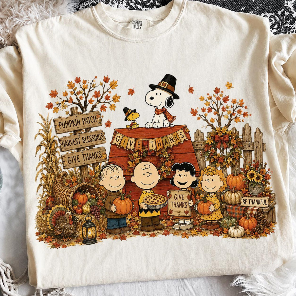 Comfort Colors Thanksgiving Peanuts Snoopy Shirt Women, Charlie Brown Turkey Pumpkin Family Cartoon Graphic Tee, Gift for Her Aesthetic