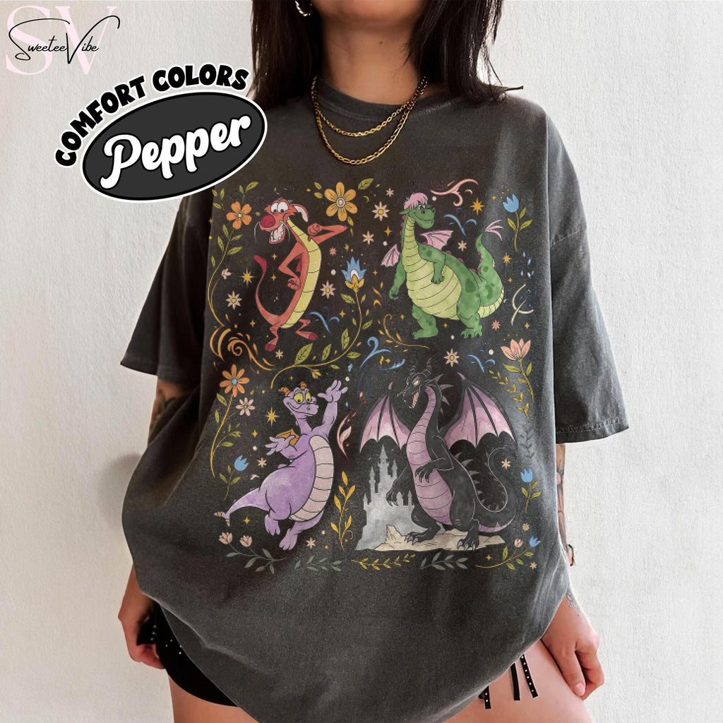 Retro Comfort Colors Disney Dragon Characters Shirt Figment Elliott Mushu Maleficent Dragon Tee Magic Kingdom Gift WDW Family Trip Shirt