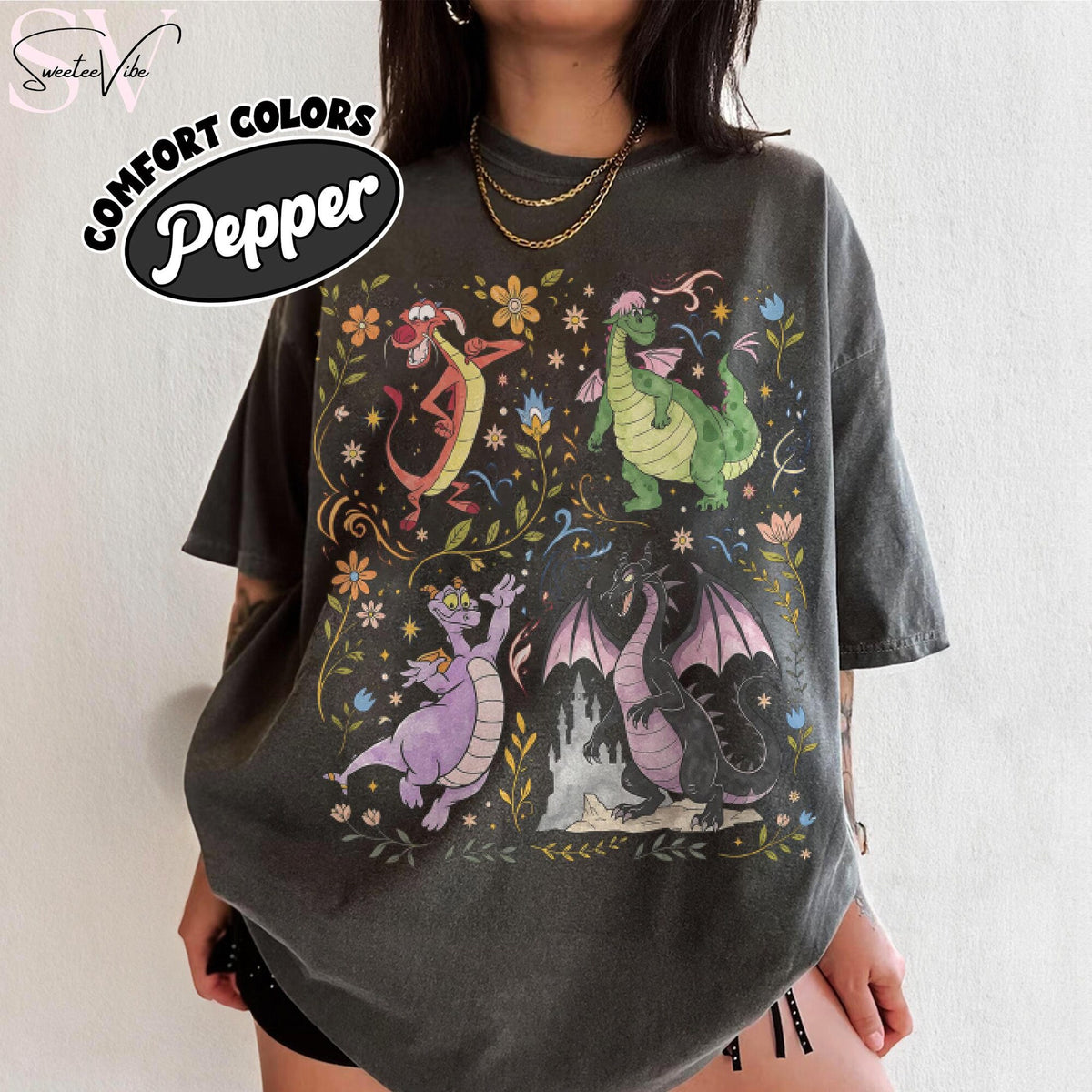 Retro Comfort Colors Disney Dragon Characters Shirt Figment Elliott Mushu Maleficent Dragon Tee Magic Kingdom Gift WDW Family Trip Shirt