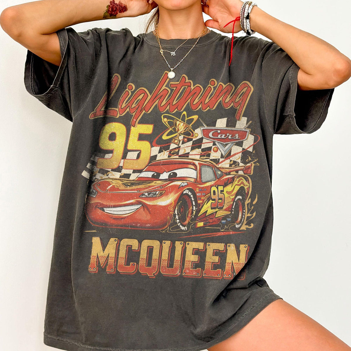 Comfort Colors Vintage Lightning McQueen Shirt Women, Retro McQueen Disney Pixar Cars Family Vacation Trip 2026 Graphic Tee, Fan Gift for Her Aesthetic