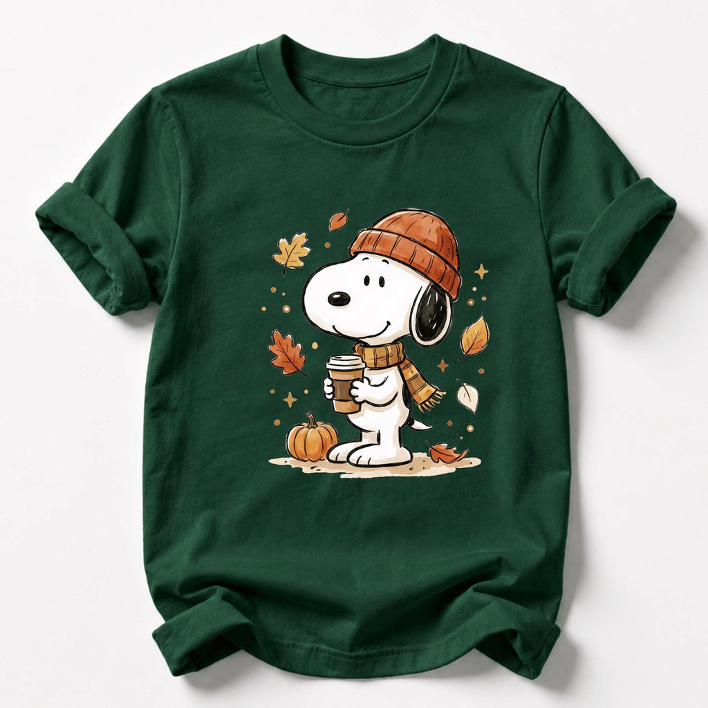 Comfort Colors Snoopy Fall Shirt Women, Cozy Pumpkin Coffee Cartoon Dog Watercolor Autumn Graphic Tee, Gift for Her Aesthetic