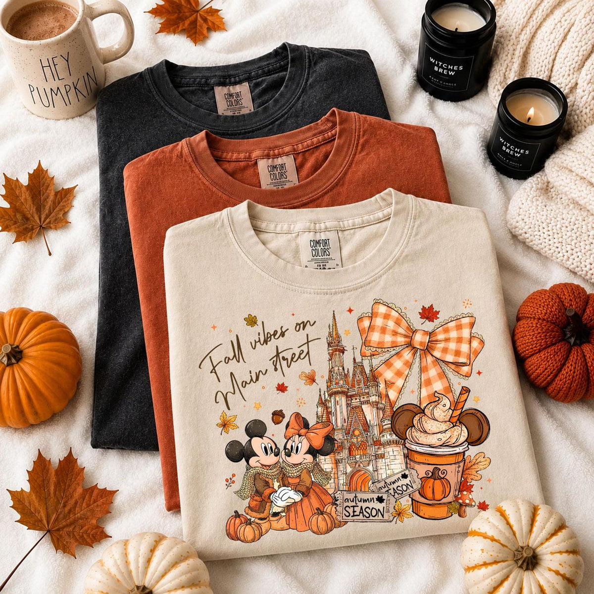 Comfort Colors Mickey Minnie Fall Vibes on Main Street Shirt Women, Magical Castle Autumn Disneyland Halloween Cozy Disney Graphic Tee, Gift for Her Aesthetic