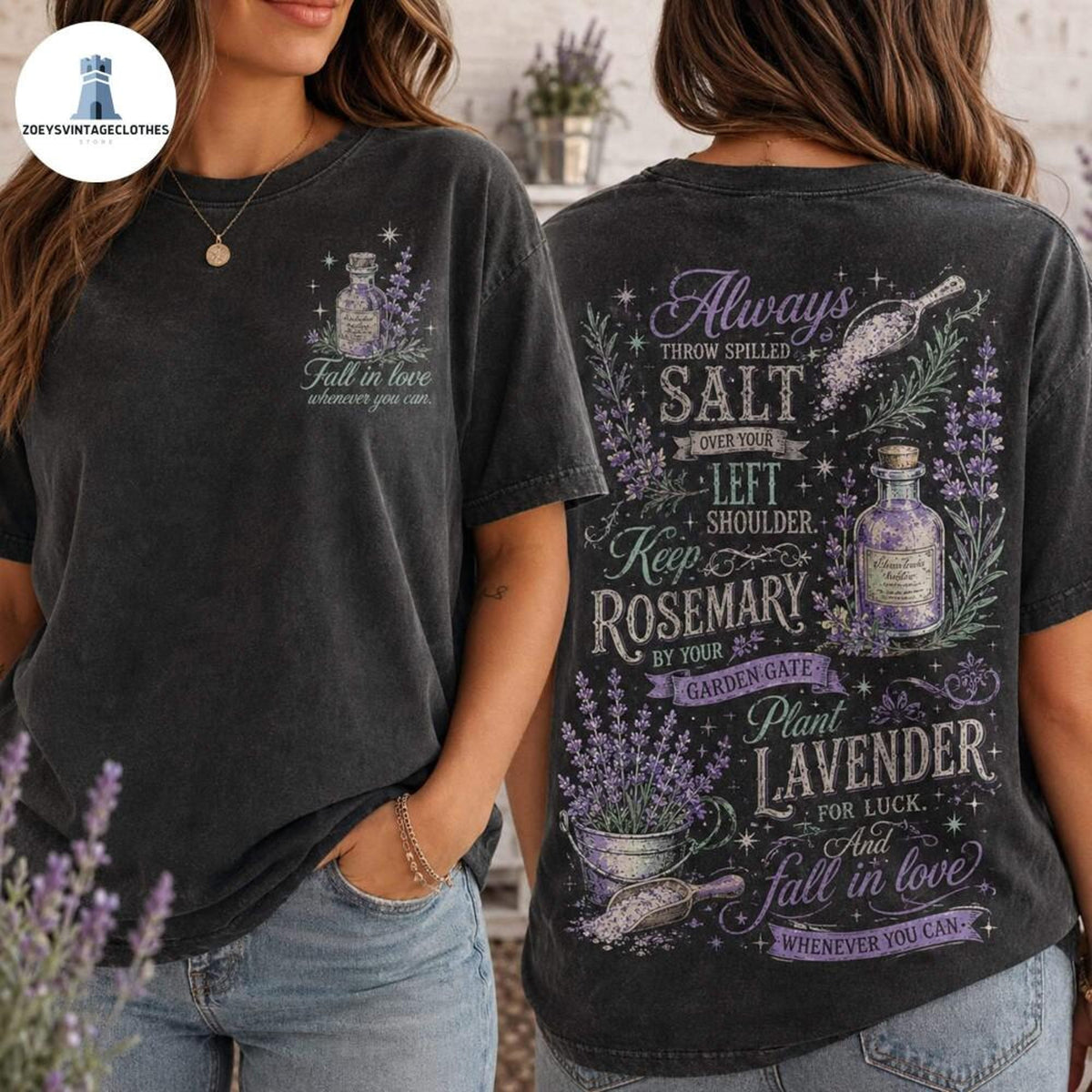 Comfort Colors Lavender Witchy Shirt Women, Salt and Rosemary Witchcraft Herbalist Vintage Apothecary Practical Magic Graphic Tee, Gift for Her Aesthetic
