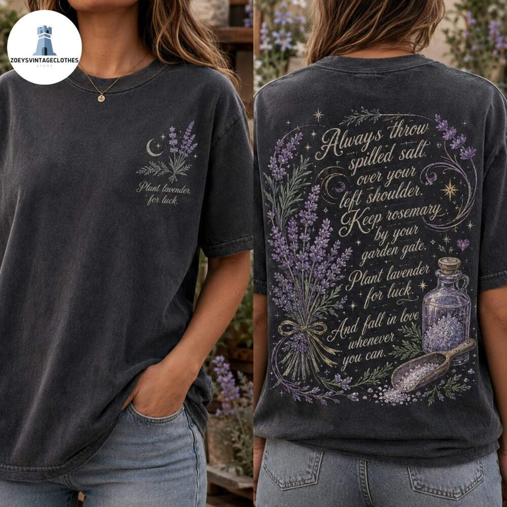 Comfort Colors Lavender Witchy Shirt Women, Plant Lavender for Luck Herbal Witchcraft Mystical Garden Practical Magic Graphic Tee, Gift for Her Aesthetic
