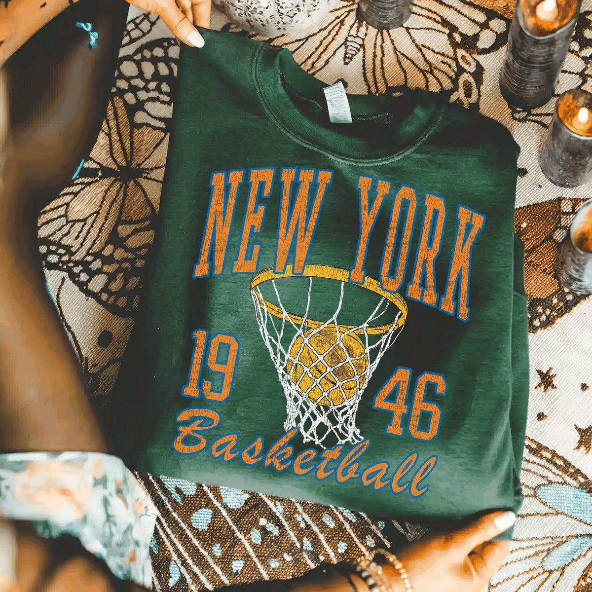 New York Knicks Vintage Sweatshirt Est 1946 Retro Game Day Orange Blue NYC Basketball Fan Hoodie Unisex