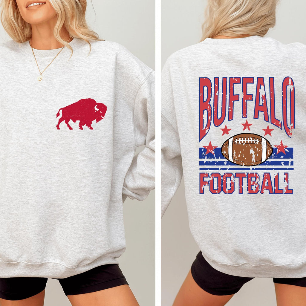 Buffalo Football Shirt Vintage Distressed Style Sweatshirt and Hoodie  Front Back Buffalo Game Day Sweatshirt for Fans