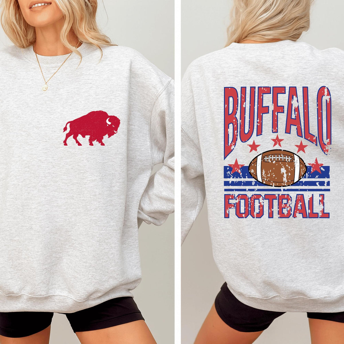 Buffalo Football Shirt Vintage Distressed Style Sweatshirt and Hoodie  Front Back Buffalo Game Day Sweatshirt for Fans