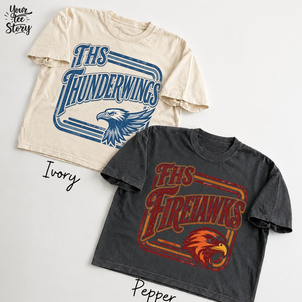 Custom Retro Grunge Mascot Boxy Tee Personalized Team Mascot Shirt Custom Vintage Team Shirt School College Spirit Shirt TouchDown Shirt