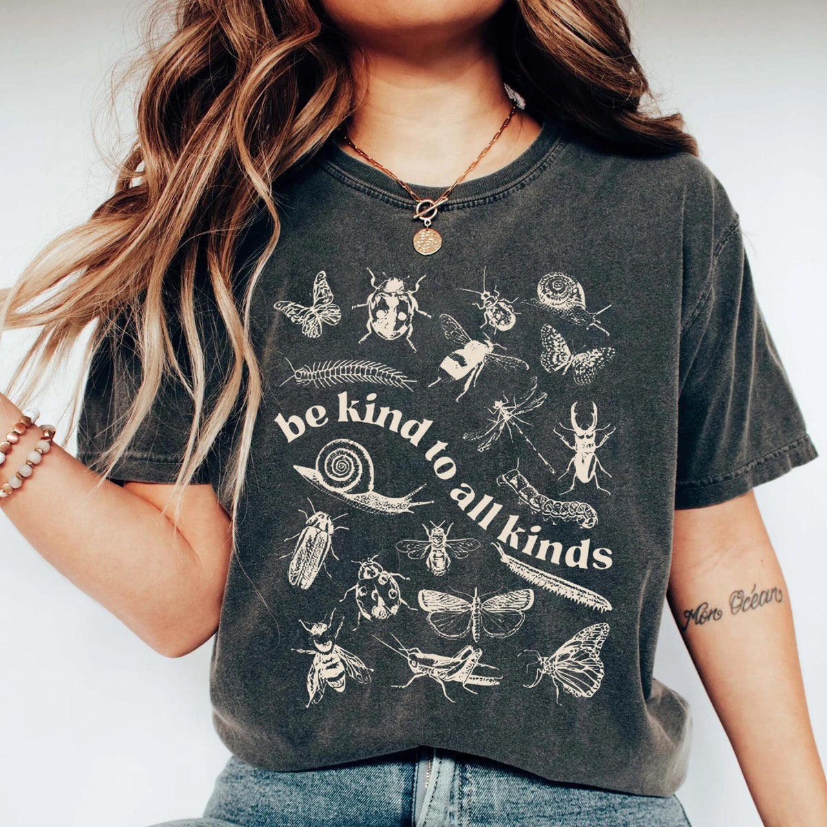 Comfort Colors Be Kind to All Kinds Shirt Insect Bug Butterfly Nature Lover Top Eco Friendly Wildlife Kindness Shirt Granola Girls Tee