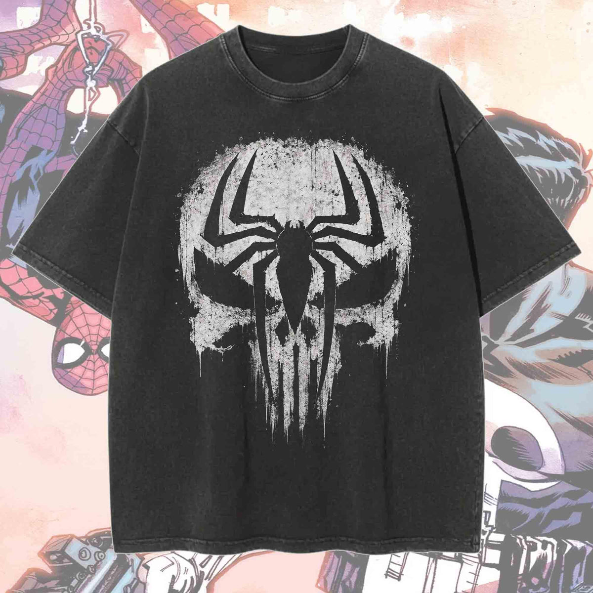 Comfort Colors Vintage Punisher and Spider Man Logo Shirt Women, Brand New Day Marvel Comic Washed Graphic Tee, Superhero Fan Gift for Her Aesthetic