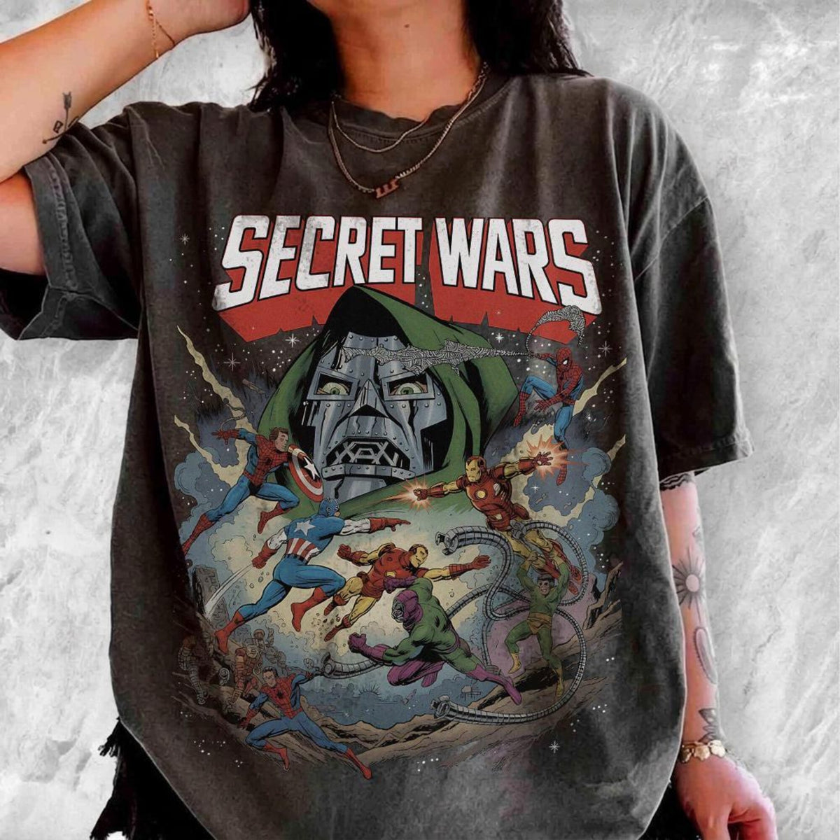 Comfort Colors Vintage Marvel Secret Wars Doctor Doom Shirt Women, Retro Comic Book Doomsday Avengers Spiderman Iron Man Graphic Tee, Fan Gift for Her Aesthetic