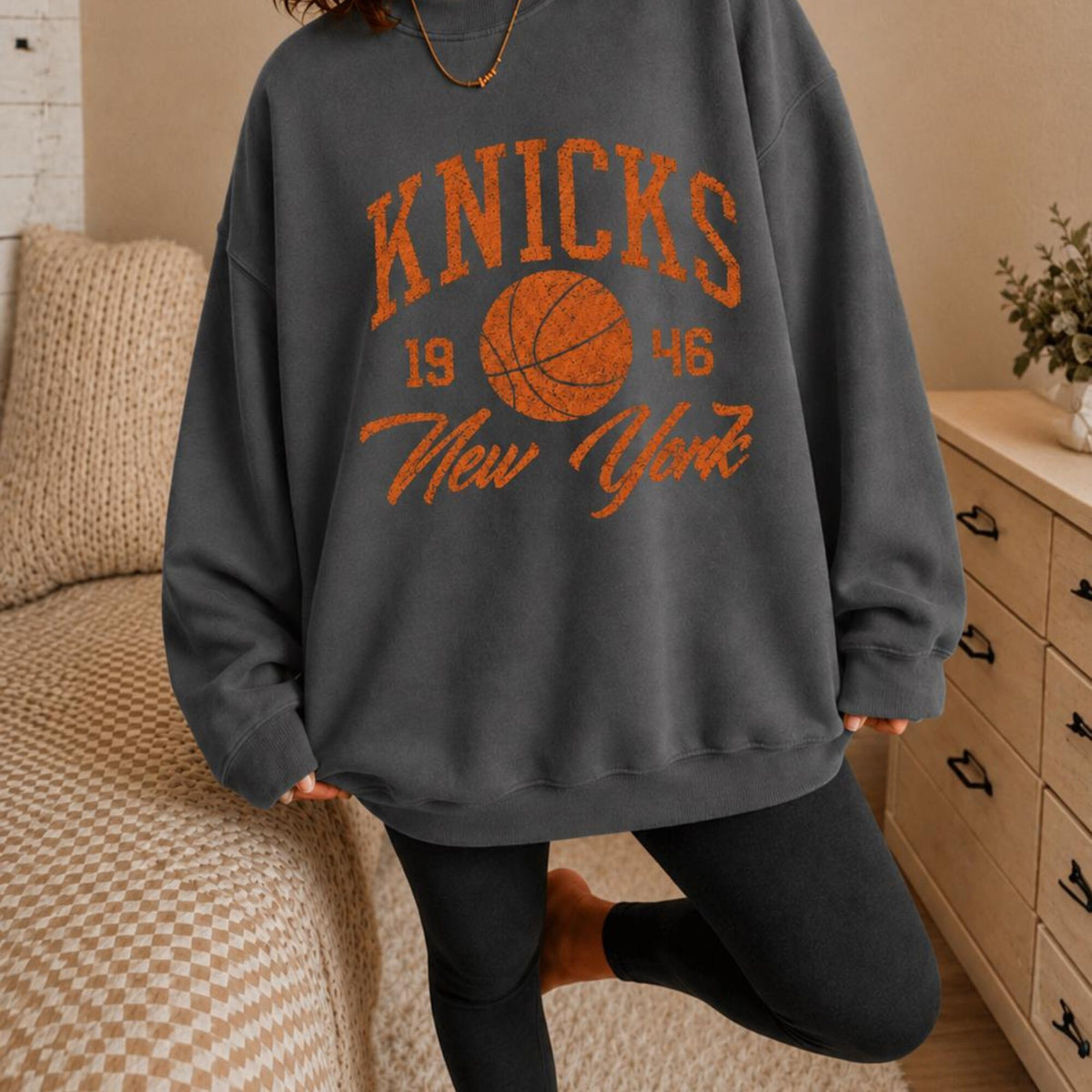 Vintage New York Knicks Sweatshirt Retro Basketball Crewneck Distressed NYC Hoops Fan Gift Unisex Pullover