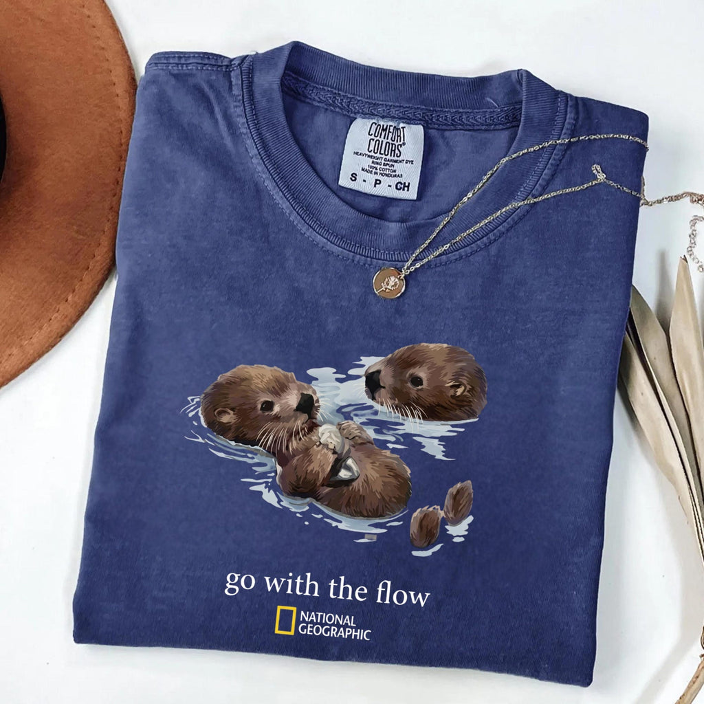 Comfort Colors National Geographic Otters Go With The Flow Graphic Tee Unisex Cotton Shirt