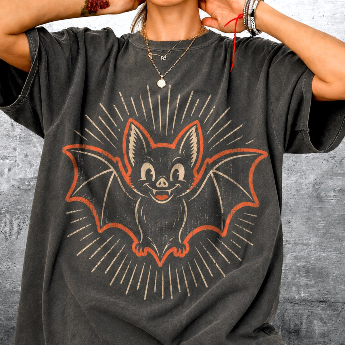 Retro Bat Shirt For Women Men Spooky Season Oversize Unisex Comfort Colors Tshirt