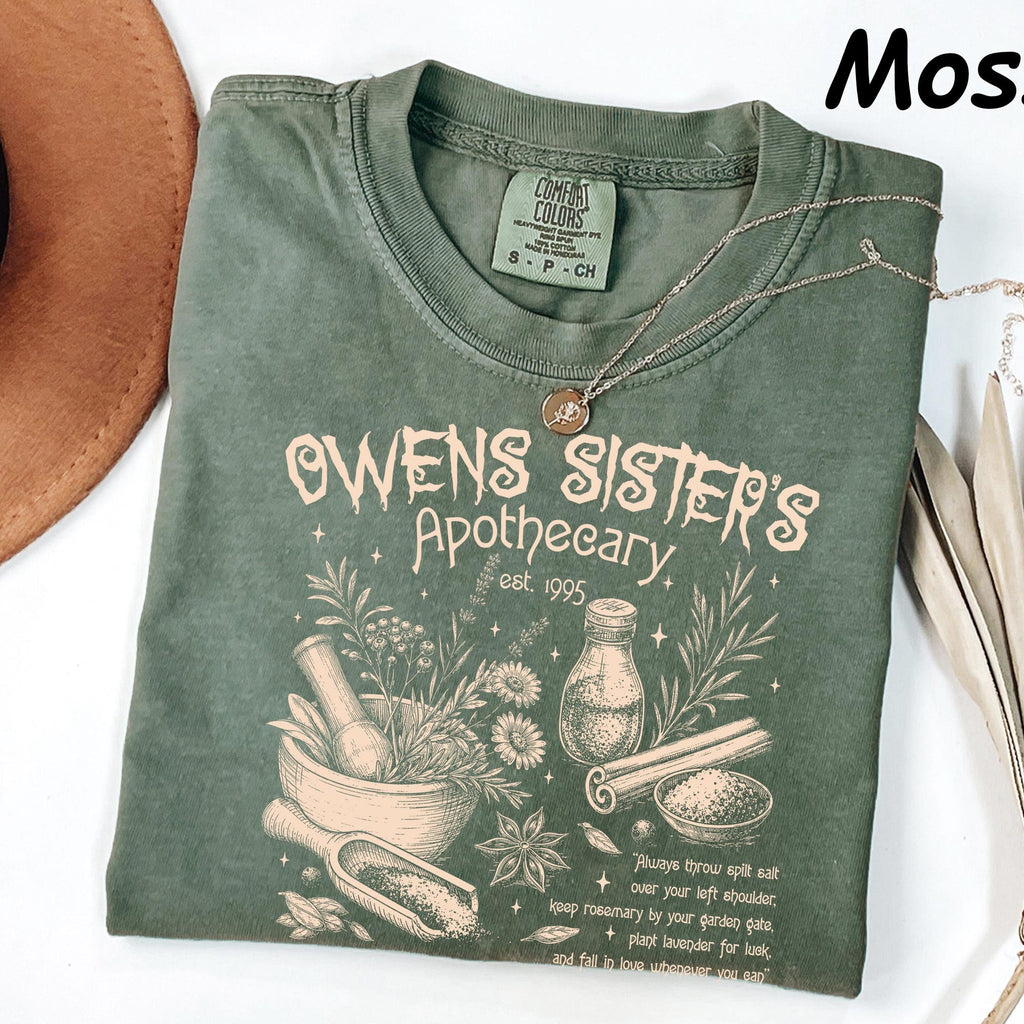 Comfort Colors Practical Magic Apothecary Shirt Women, Owens Sisters Spilled Salt Over Shoulder Witchy Halloween Graphic Tee, Gift for Her Aesthetic