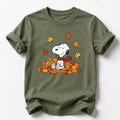 Comfort Colors Snoopy Fall Shirt Women, Autumn Dog Lover Cozy Fall Leaves Family Matching Cartoon Graphic Tee, Gift for Her Aesthetic