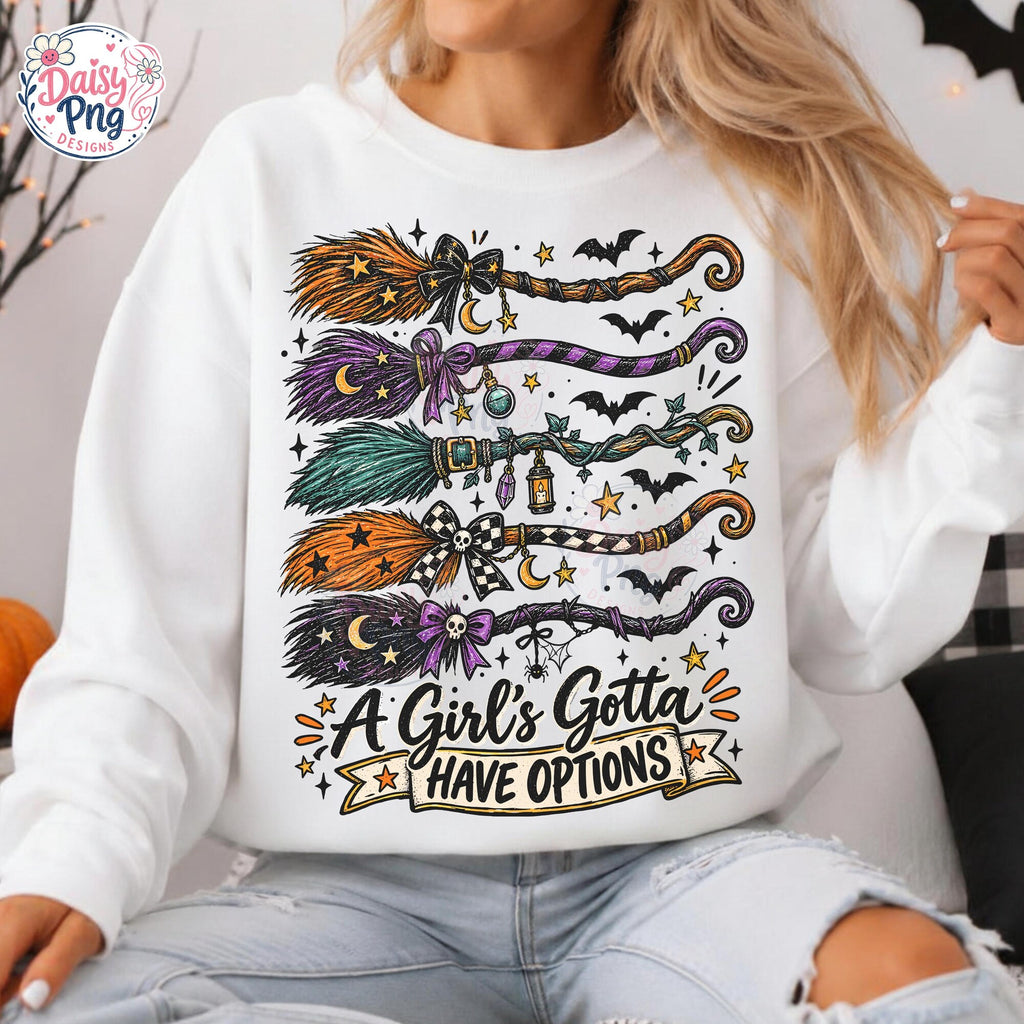 Comfort Colors A Girl Gotta Have Options Shirt Women, Retro Halloween Witch Spooky Broom Feeling Witchy Trendy Graphic Tee, Gift for Her Aesthetic