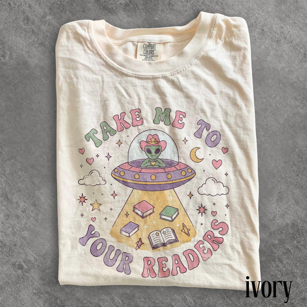 Cute Alien Reading Teacher Graphic Tee Book Lover Classroom Shirt Whimsical School Library Style Top Comfort Colors Teacher Gift
