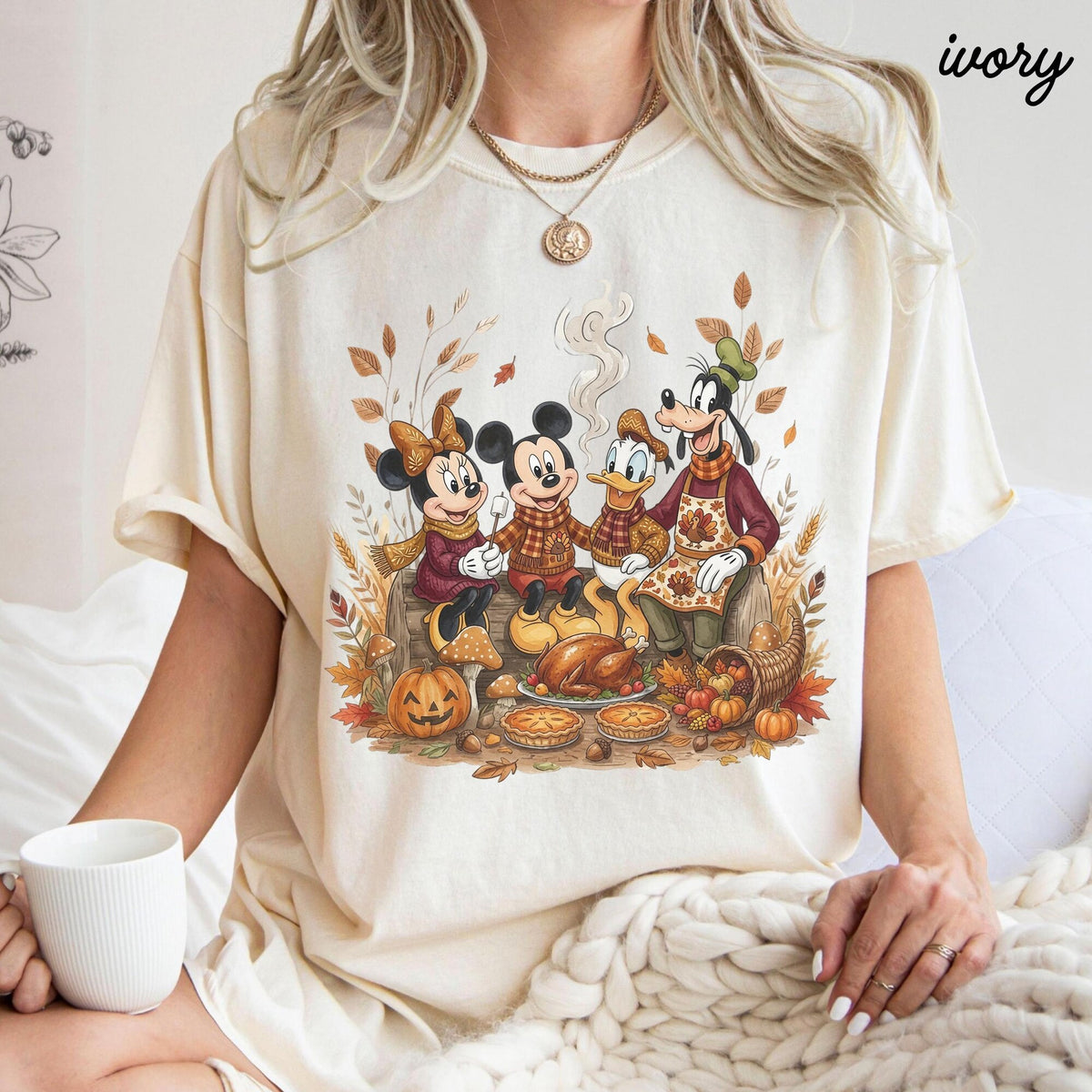 Comfort Colors Vintage Mickey Minnie Donald Goofy Thanksgiving Fall Shirt Women, Disney Cozy Autumn Friendsgiving Pumpkin Graphic Tee, Gift for Her Aesthetic