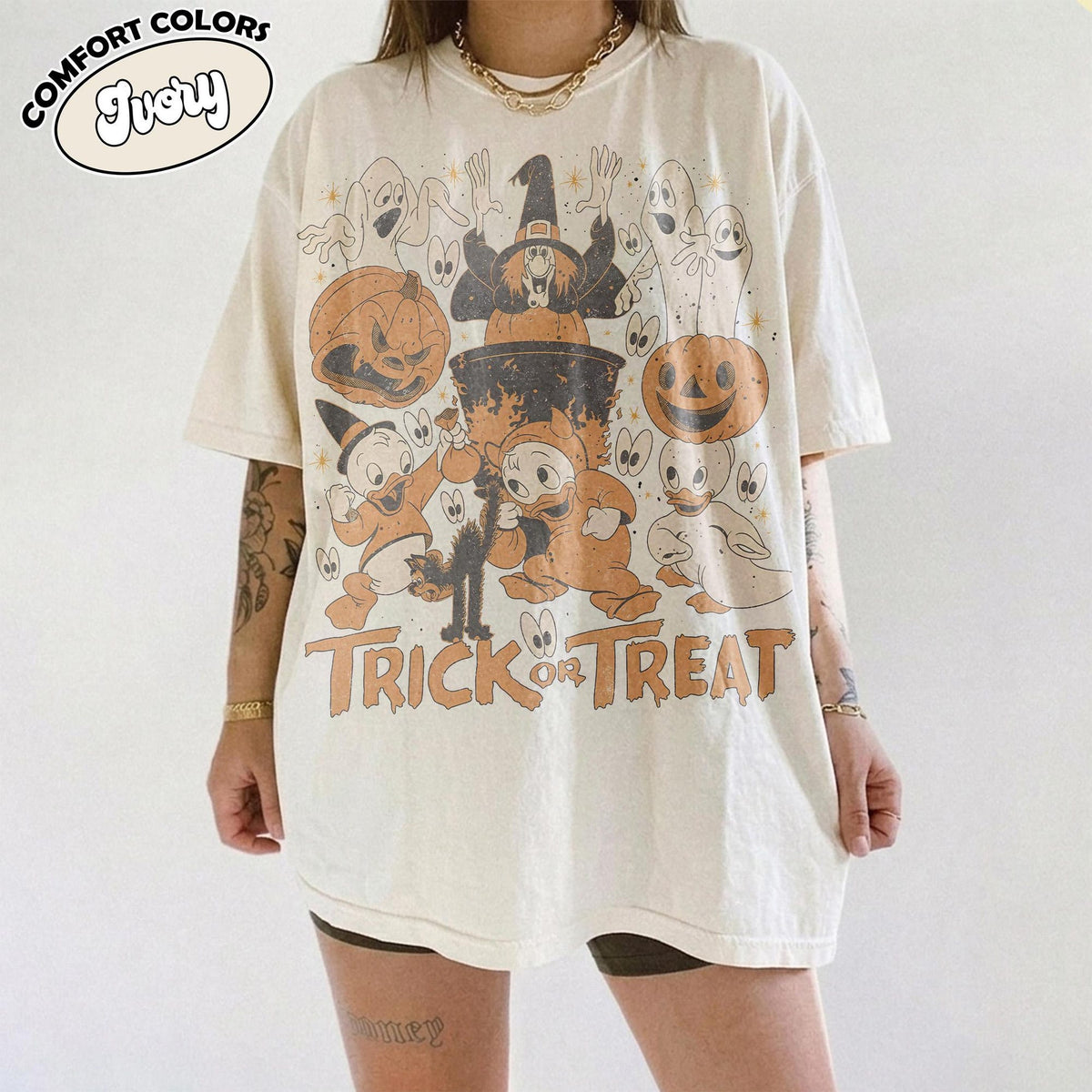 Retro Huey Dewey Louie Trick or Treat Shirt Donald Duck Nephews Disneyland Trip Party Outfit Disney Halloween 2026 Tee Vintage Halloween