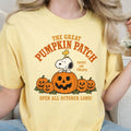 Comfort Colors Pumpkin Patch Halloween Shirt Women, Snoopy Charlie Brown Cartoon Tricks and Treats Fall October Graphic Tee, Gift for Her Aesthetic