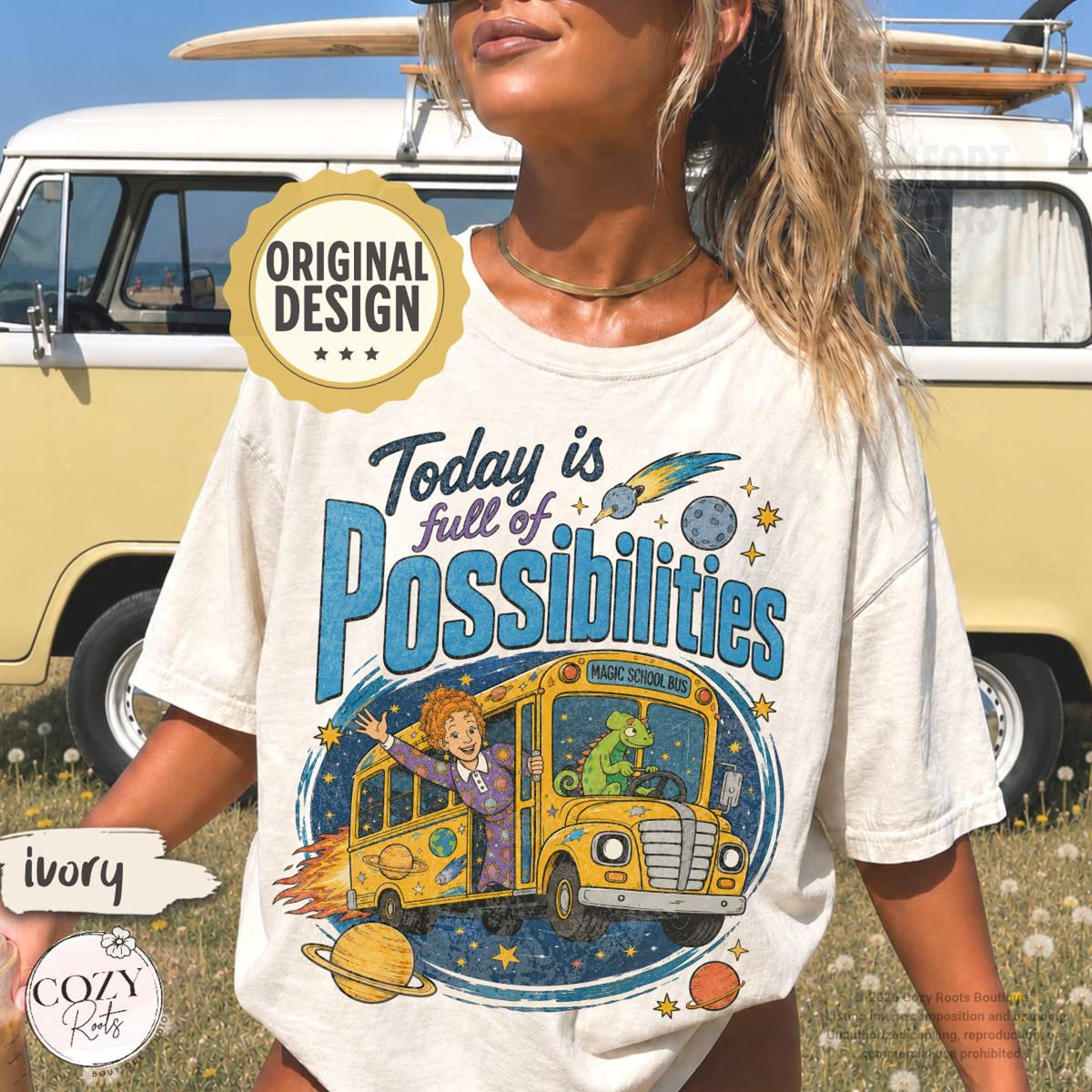 Magical Bus Frizzle Inspired 90s Vintage Graphic TShirt Today is Full of Possibilities Grade School Teacher Tee Retro Y2K Tee