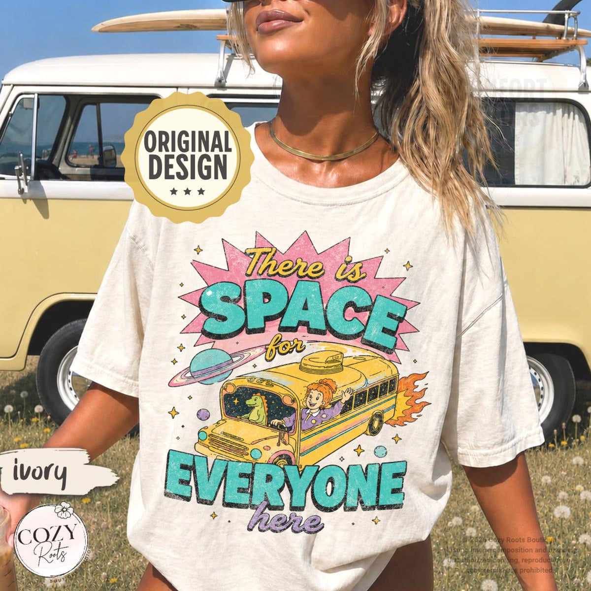 Magical School Bus Frizzle Inspired Vintage Graphic TShirt Space For Everyone Inspirational Grade School Teacher Tee Retro Y2K Tee