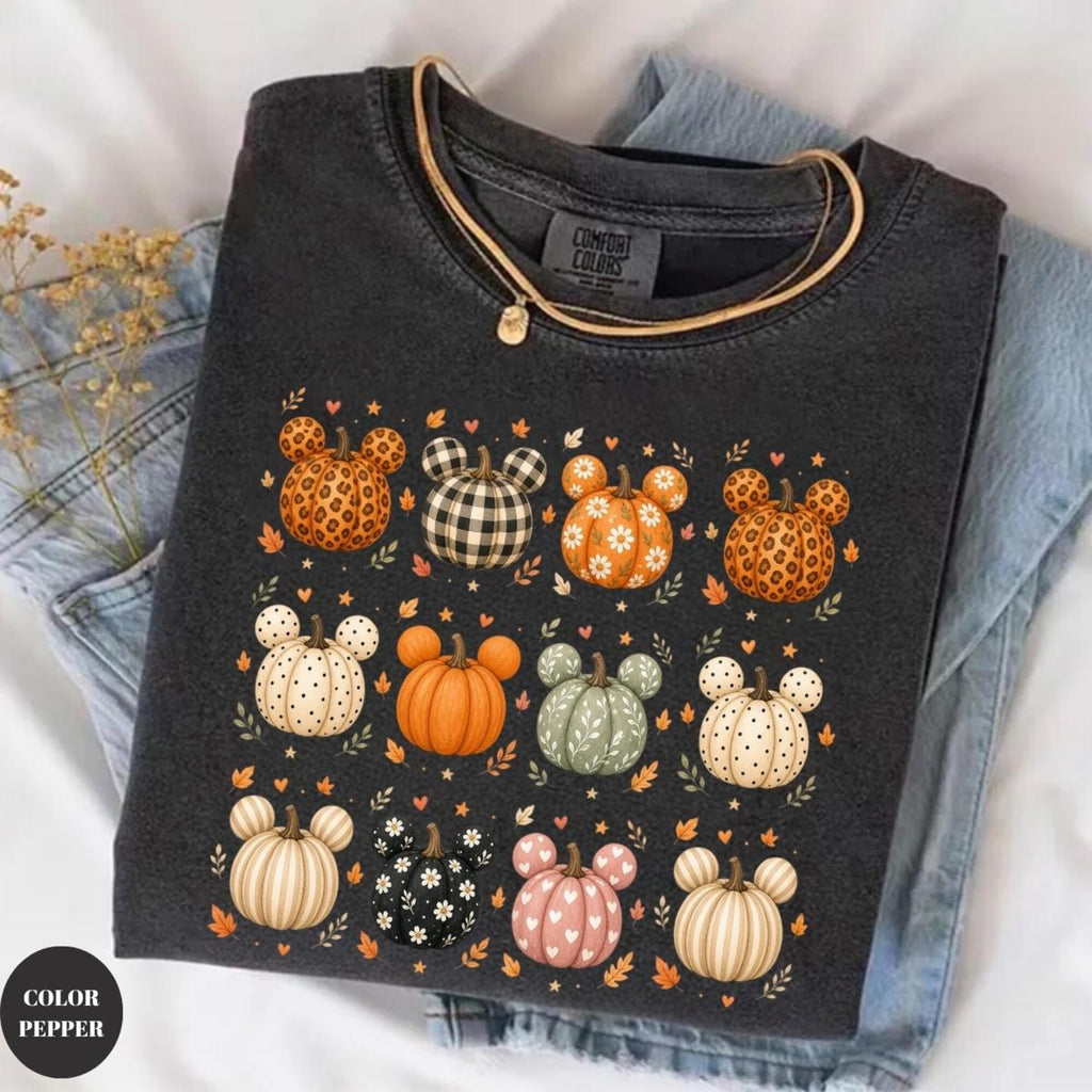 Comfort Colors Mickey Pumpkin Fall Shirt Women, Cute Autumn Leopard Plaid Floral Pumpkin Disney Inspired Thanksgiving Graphic Tee, Gift for Her Aesthetic