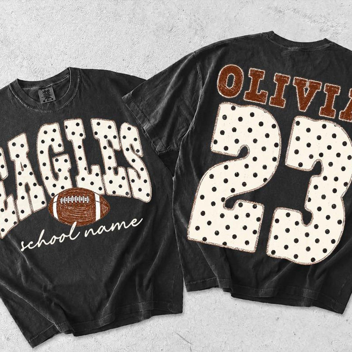 Personalized Game Day Football Mascot Polka Dots Shirt Custom Team Name Tee Distressed Game Day  Sports Fan Tee Gift for Football Mom