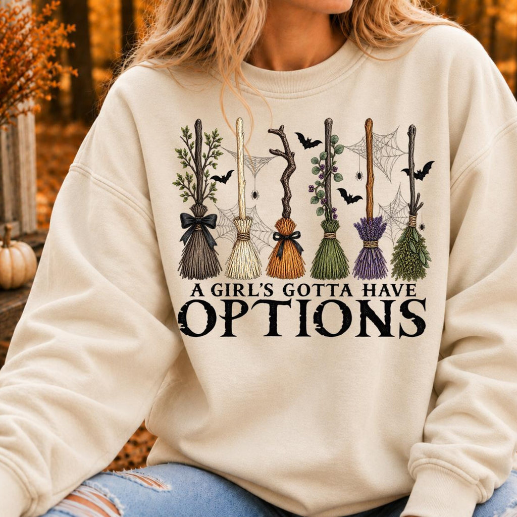 Comfort Colors A Girl Gotta Have Options Shirt Women, Retro Witches Halloween Spooky Season Feeling Witchy Trendy Graphic Tee, Gift for Her Aesthetic
