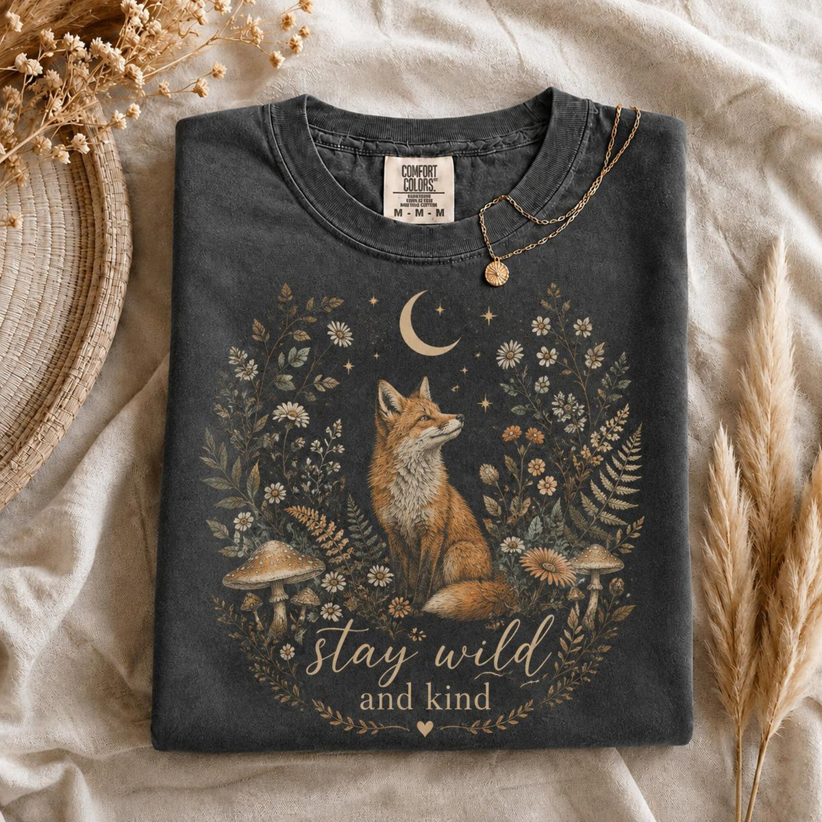 Stay Wild and Kind Fox Shirt Vintage Woodland Fox TShirt Cottagecore Nature Tee Botanical Wildlife Comfort Colors Shirt