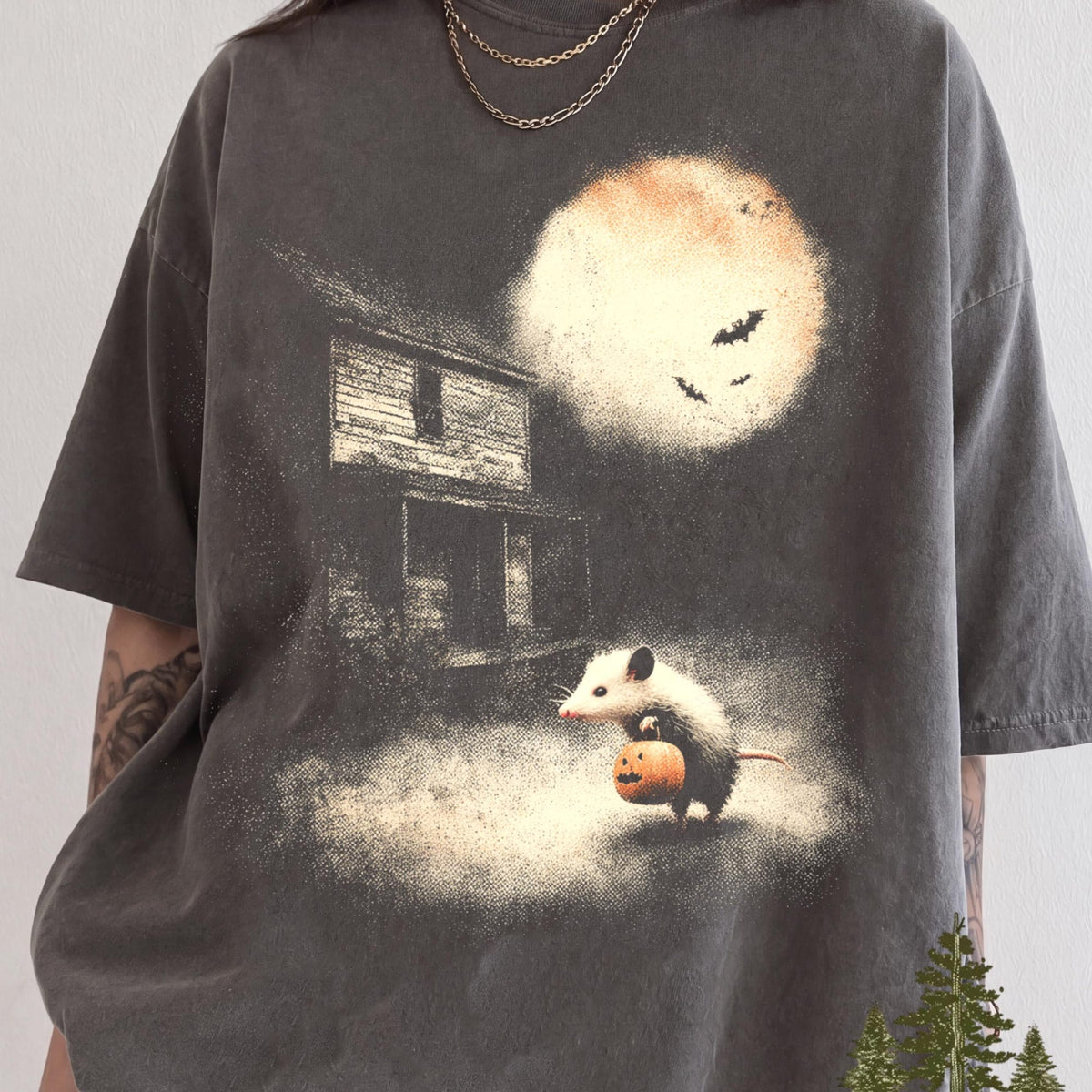 Vintage Opossum Halloween Shirt Cute Possum Pumpkin Tee Spooky Moon Comfort Colors Fall Graphic Shirt