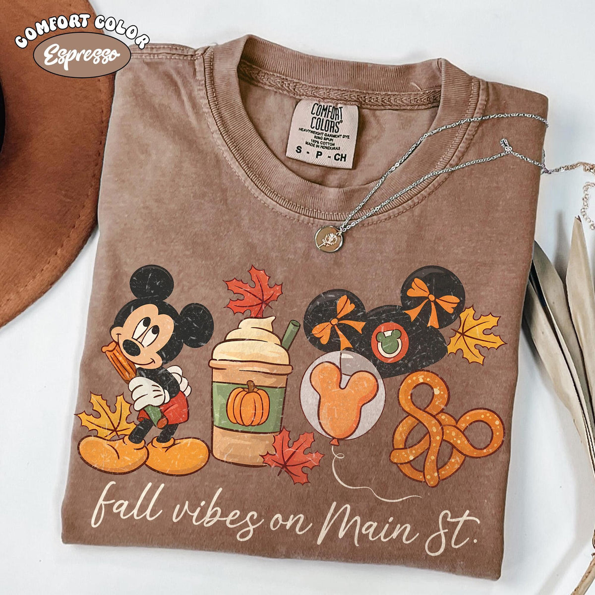 Comfort Colors Retro Mickey Fall Vibes on Main Street Shirt Women, Disney Pumpkin Autumn Thanksgiving WDW Disneyland 2026 Family Trip Graphic Tee, Gift for Her Aesthetic