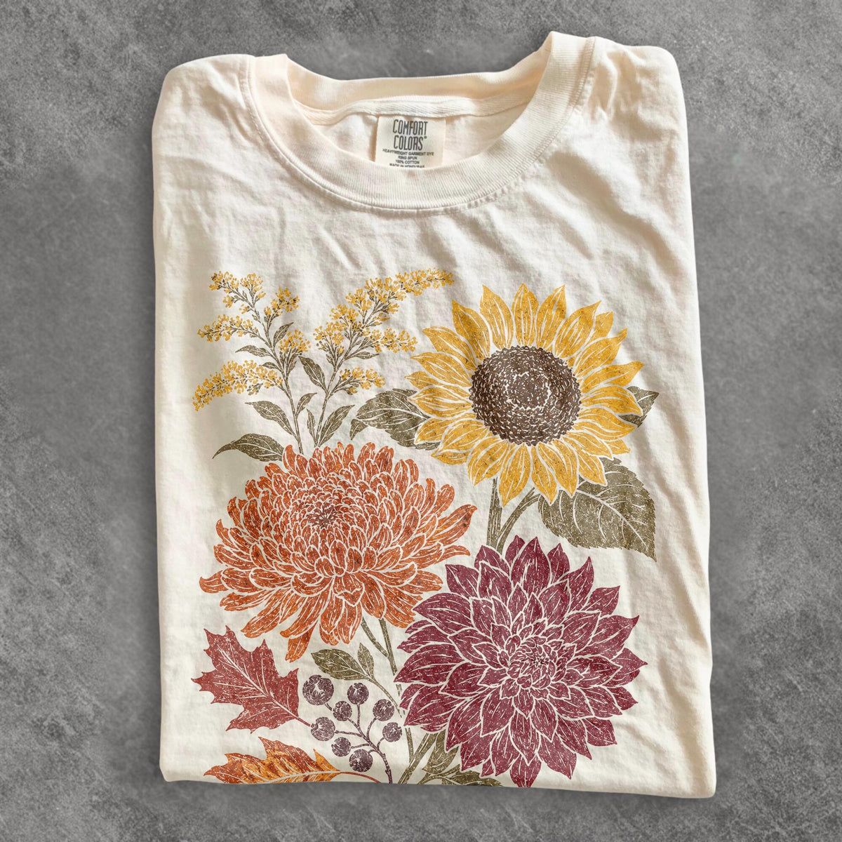 Comfort Colors Fall Floral Shirt Autumn Wildflower Tee Vintage Botanical TShirt Sunflower Dahlia Shirt Thanksgiving Gift For Her