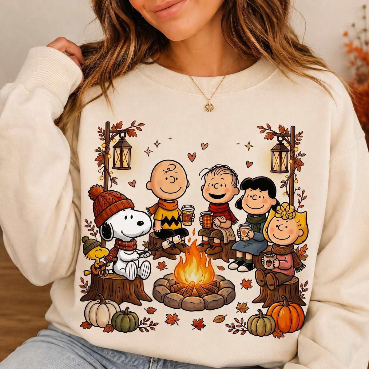 Comfort Colors Snoopy Fall Campfire Shirt Women, Peanuts Friends Autumn Camping Pumpkin Season Cozy Halloween Graphic Tee, Gift for Her Aesthetic