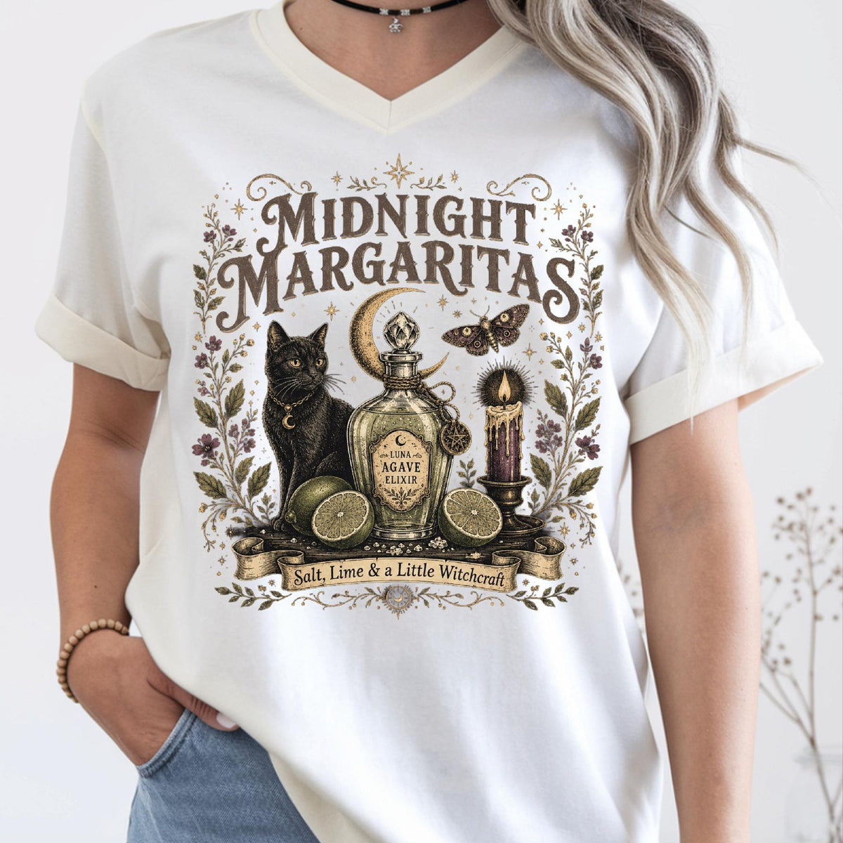 Comfort Colors Midnight Margaritas Shirt Women, Witchy Halloween Practical Magic Spooky Season Graphic Tee, Gift for Her Aesthetic