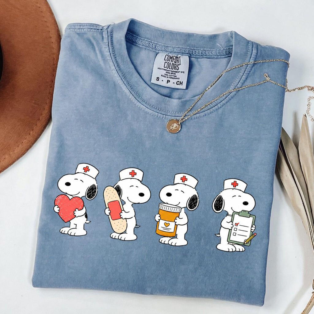 Comfort Colors Cartoon Dog Nurse Shirt Back To School Gift Nurse Life School Nurse Shirt PICU Healthcare Worker Gift Funny RN Nurse Tee