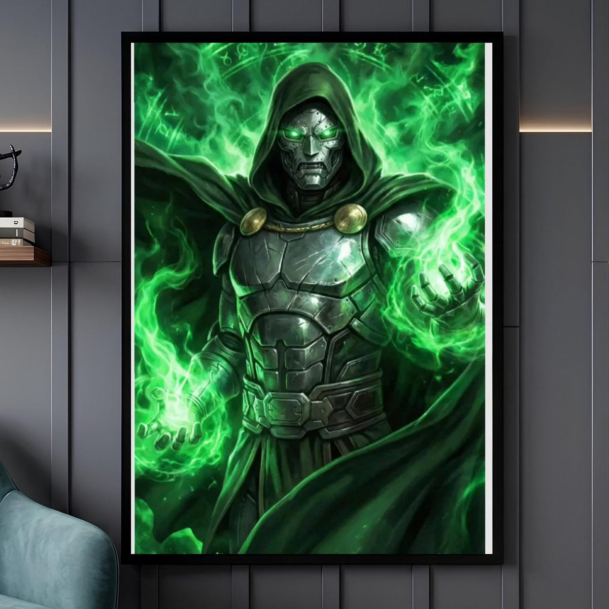 Doctor Doom Green Flame Villain Man Cave - Poster | Canvas Wall Art Print