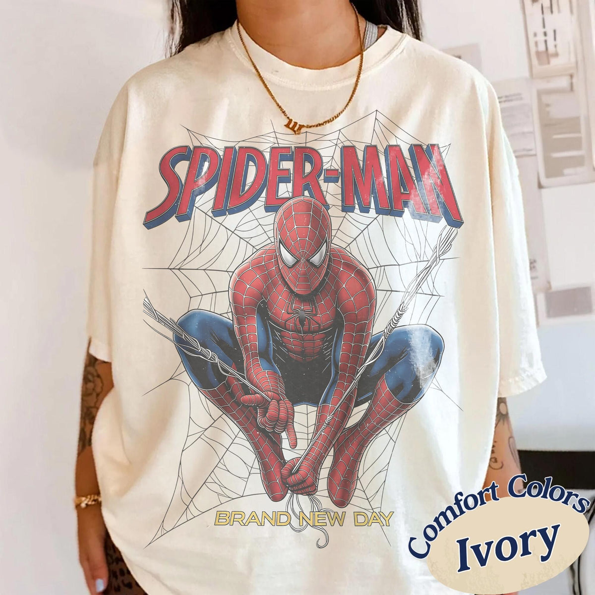 Vintage SpiderMan Brand New Day Shirt Retro Superhero Graphic Tee Oversized Marvel Comic TShirt 90s Bootleg Peter Parker Streetwear Tee