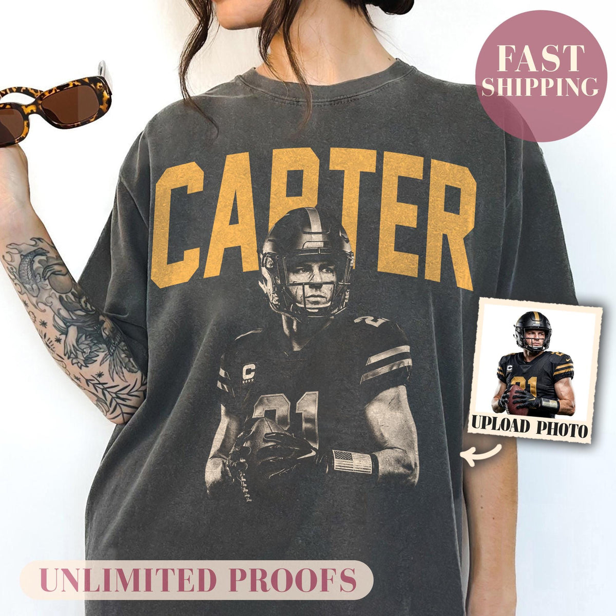 Comfort Colors Custom Football Mom Shirt Personalized Player Name and Photo Tee Game Day Mom Gift