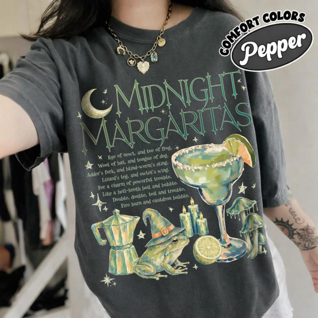 Midnight Margaritas Comfort Color TShirt Witchy Frog Halloween Tee
