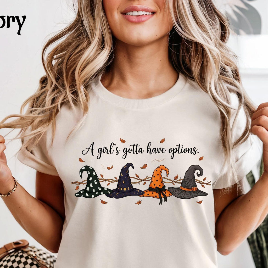 Comfort Colors Funny Witch A Girl Gotta Have Options Shirt Women, Halloween Witch Hat Cute Spooky Graphic Tee, Halloween Gift for Her Aesthetic
