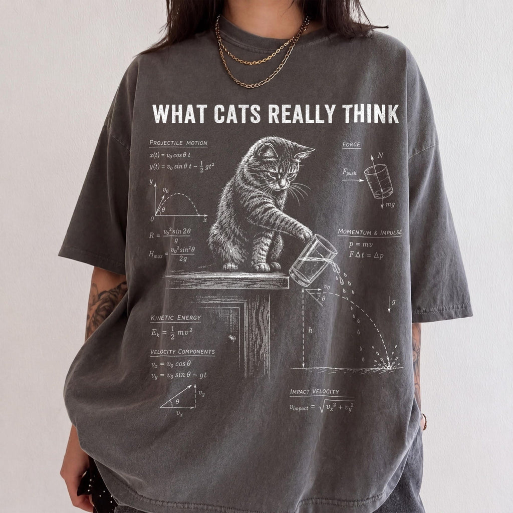 What Cats Really Think Shirt Funny Cat Physics Tee Cat Knocking Glass Graphic Shirt Science Cat Gift for Cat Lovers