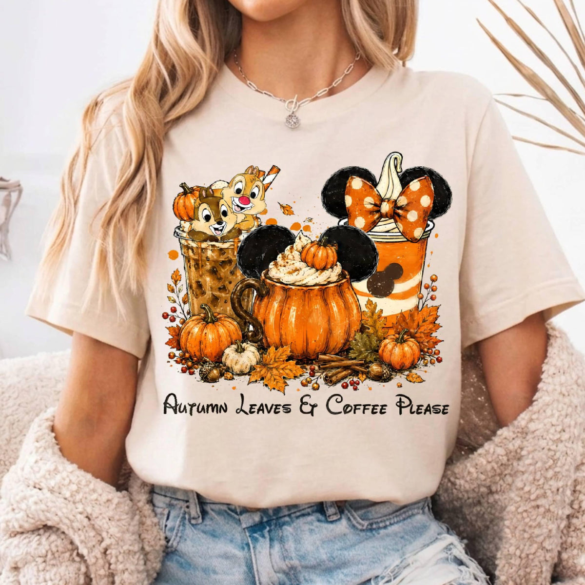 Comfort Colors Mickey and Friends Autumn Leaves Coffee Fall Shirt Women, Vintage Disney Disneyland Cozy Season Graphic Tee, Gift for Her Aesthetic
