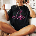Breast Cancer Awareness Witch Hat Shirt Pink Ribbon Halloween Shirt Breast Cancer Survivor Gift October Awareness Tee Witchy Shirt
