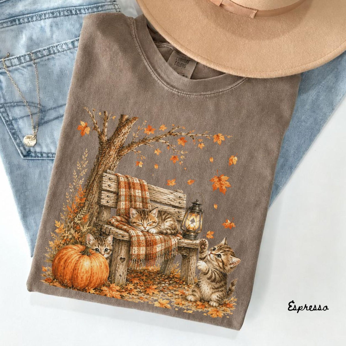 Fall Cat Shirt Cute Autumn Cat Lover Top Pumpkin Kitty Tee Cozy Season Comfort Colors Shirt  Thanksgiving Gift Cottagecore Cat Apparel