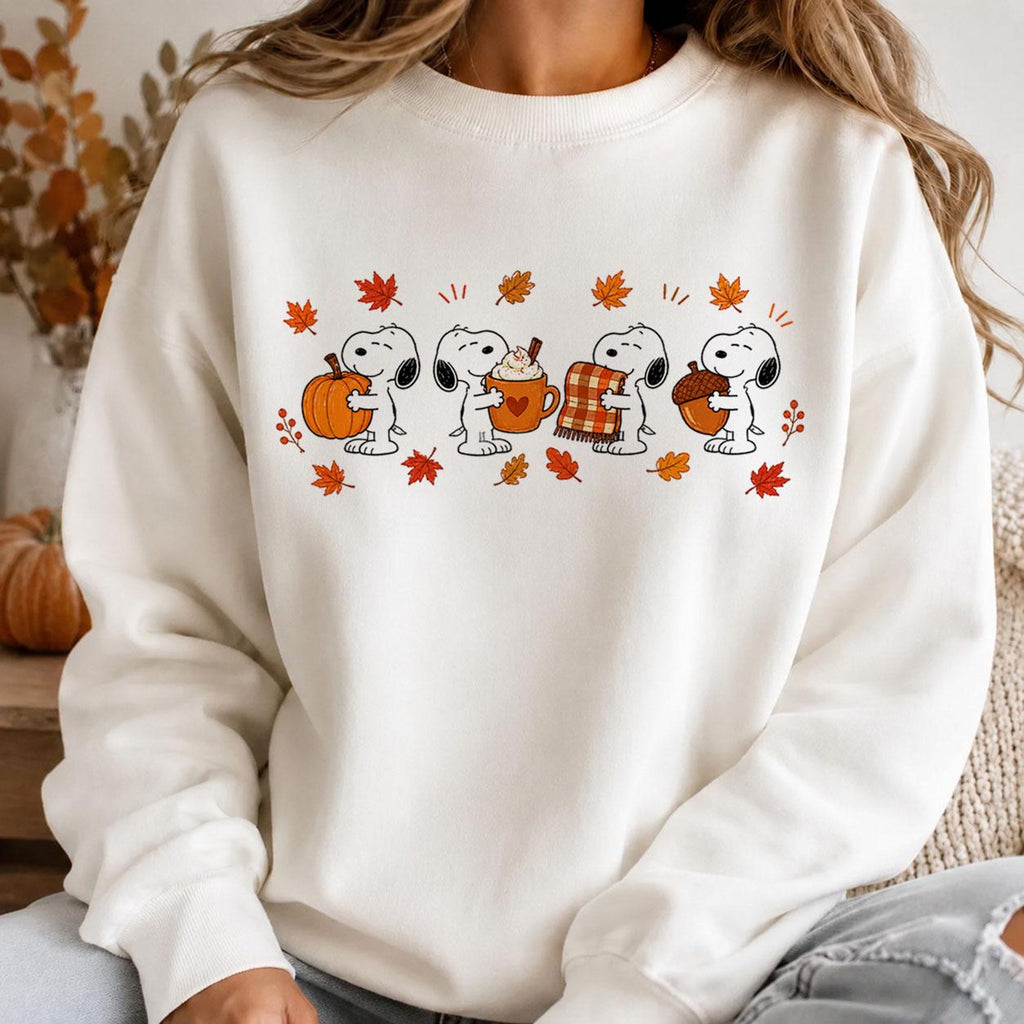 Comfort Colors Cozy Fall Snoopy Beagle Shirt Women, Autumn Coffee Lover Pumpkin Season Cartoon Dog Matching Graphic Tee, Gift for Her Aesthetic